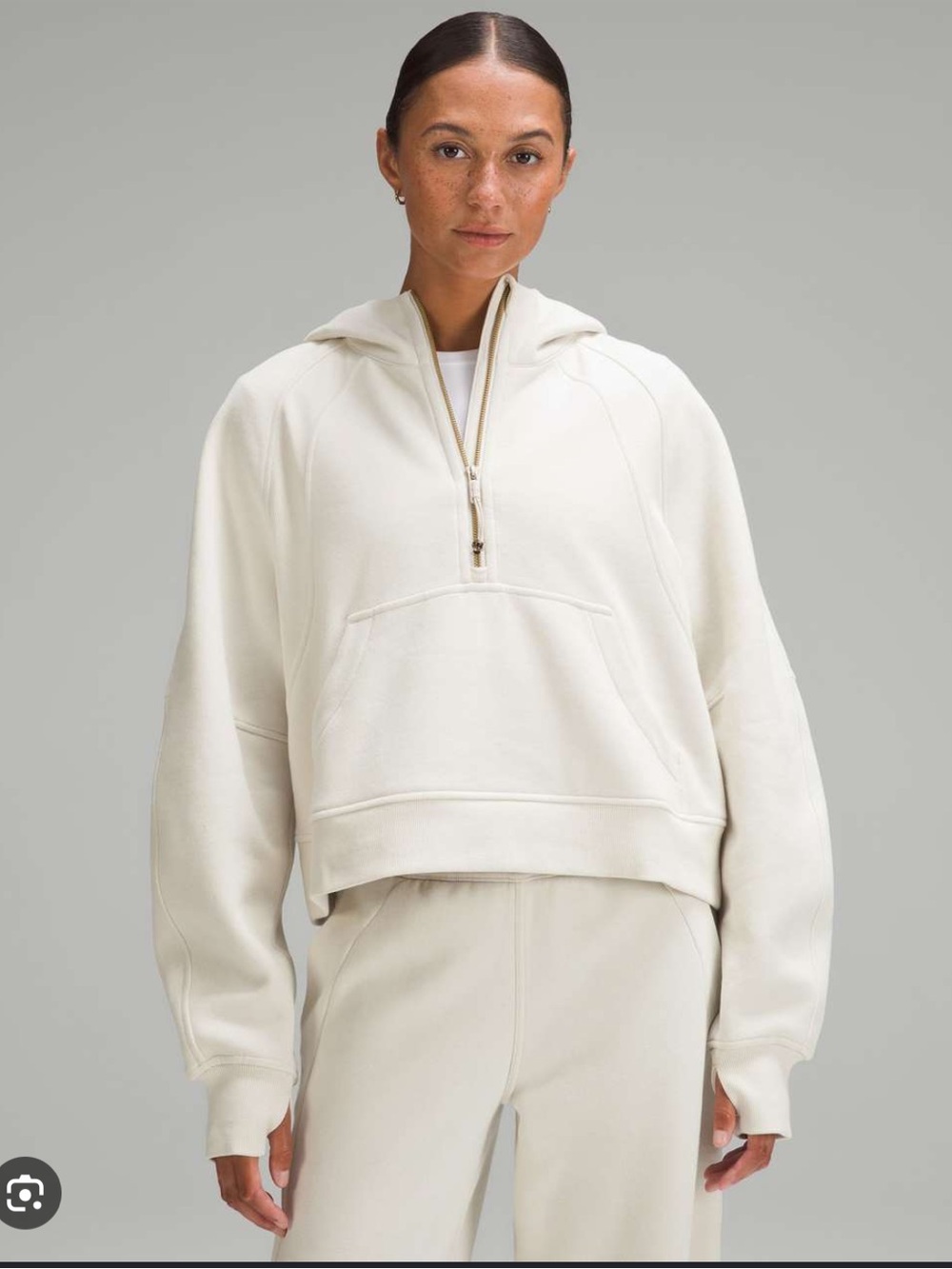 Lululemon Scuba Half-Zip Cropped Hoodie Color Bone / Gold - Sz. XS / S